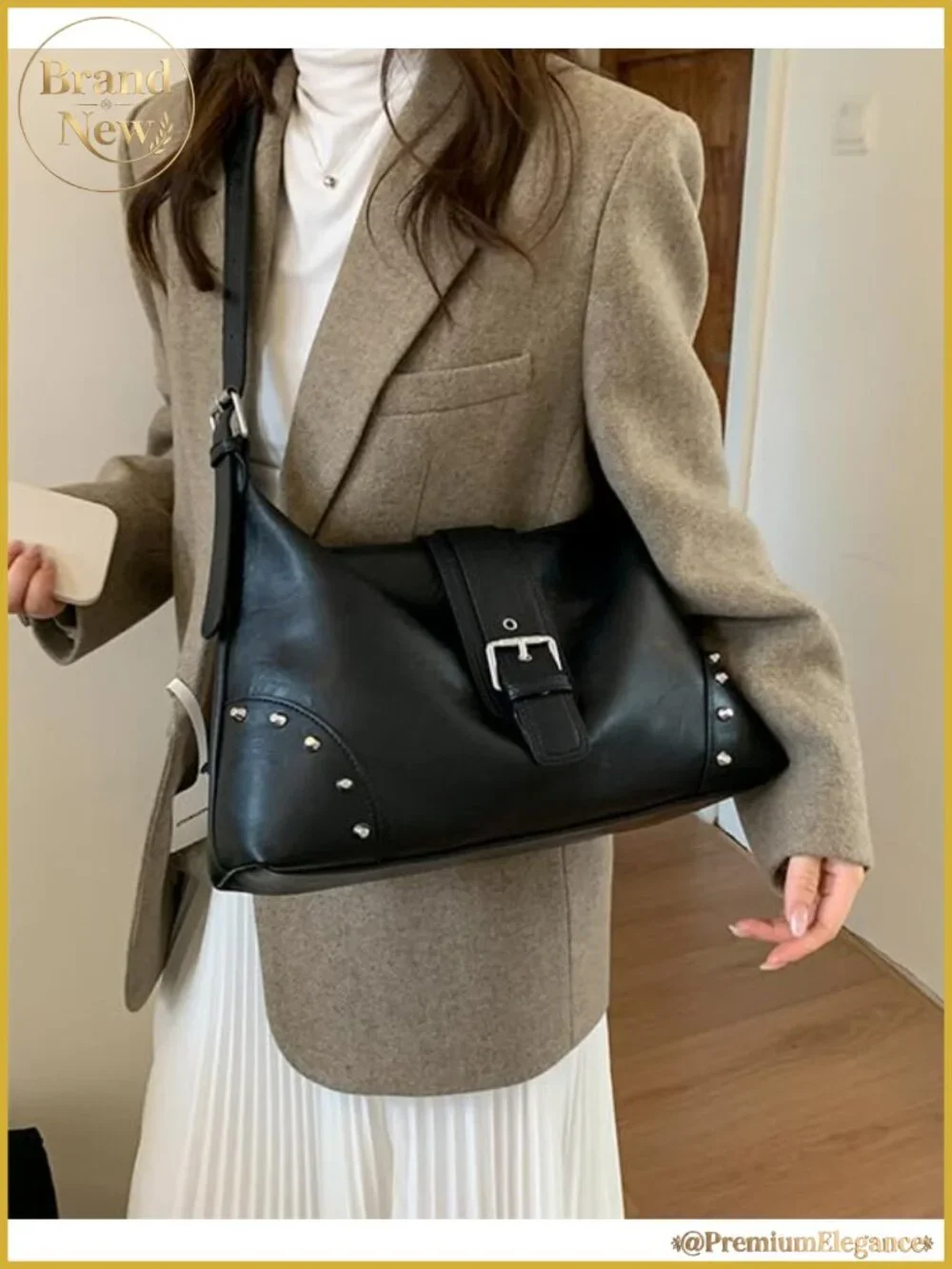 Faux Leather Slouchy Hobo Bag Crossbody Shoulder Handbag